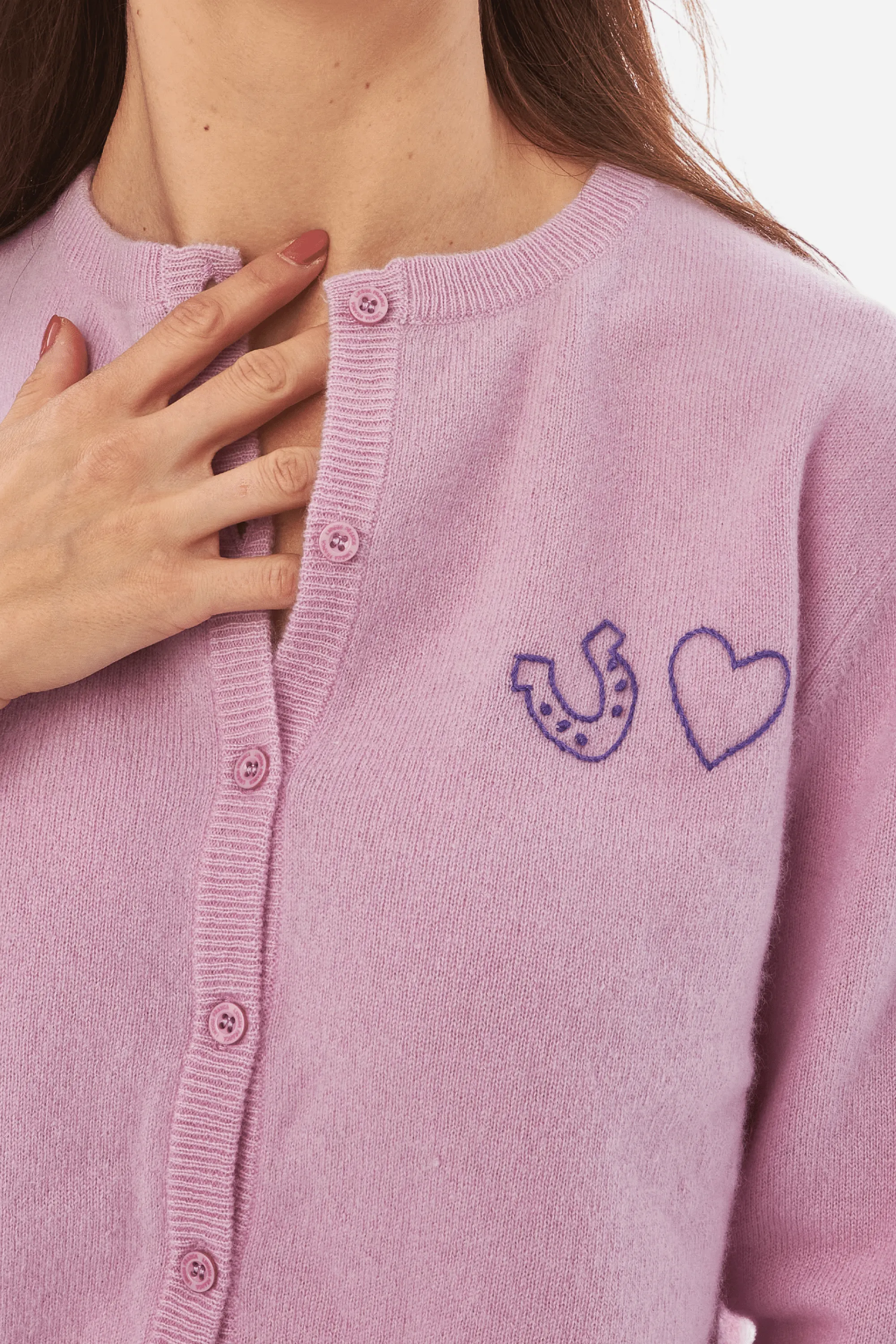 "Horse Love" Cardigan (a KAVAL Exclusive) - Lavender with Purple Stitching