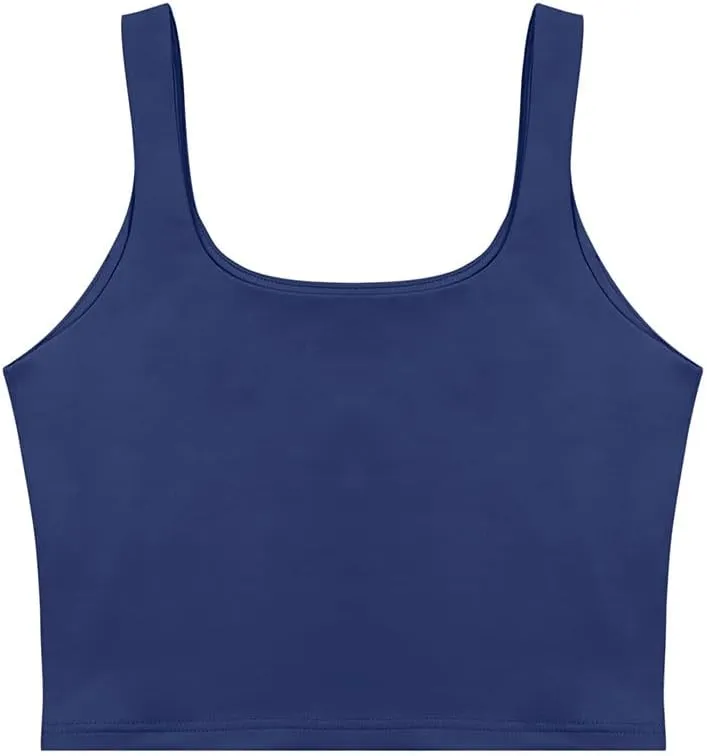 REORIA Womens Sexy Square Neck Double Lined Seamless Sleeveless Cropped Tank Yoga Crop Basic Tops