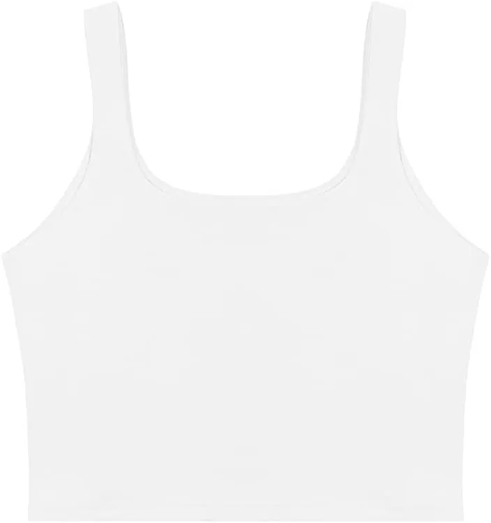 REORIA Womens Sexy Square Neck Double Lined Seamless Sleeveless Cropped Tank Yoga Crop Basic Tops