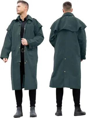 RESISTANCE Unisex Western Oilskin Waterproof Duster Coat, Workwear Black Brown Long Rain Coat With Brass Button And Pockets