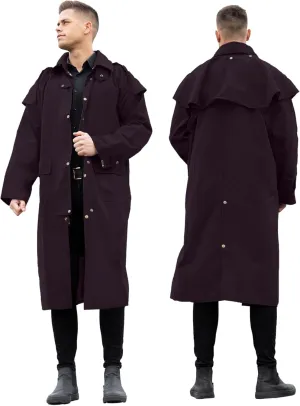 RESISTANCE Unisex Western Oilskin Waterproof Duster Coat, Workwear Black Brown Long Rain Coat With Brass Button And Pockets