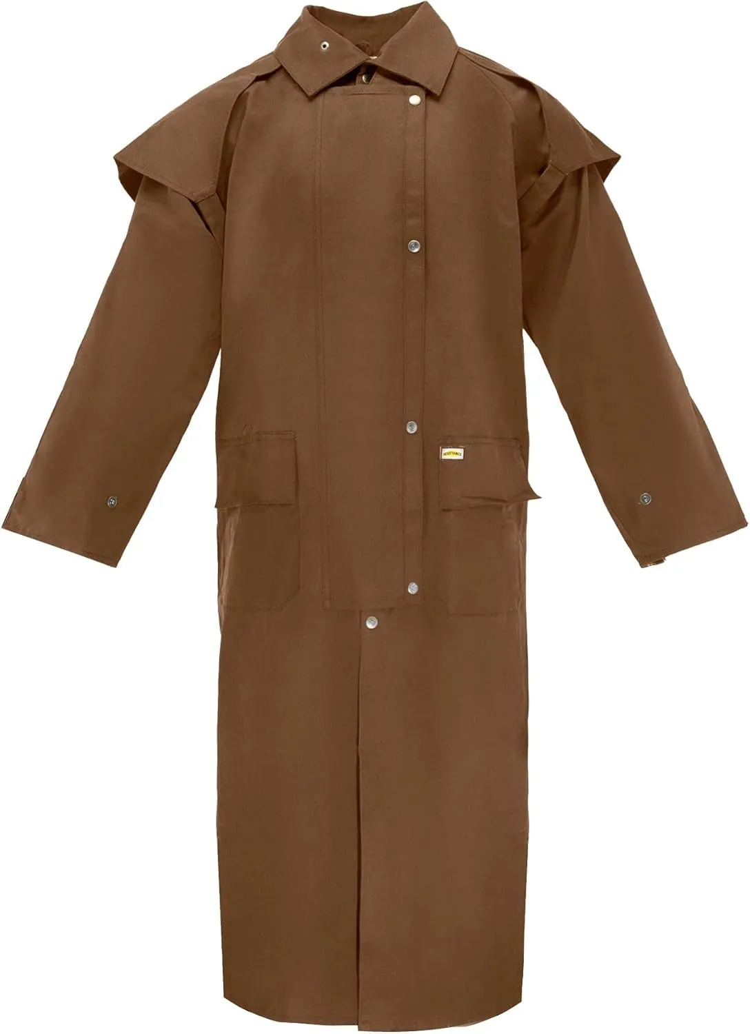 RESISTANCE Unisex Western Oilskin Waterproof Duster Coat, Workwear Black Brown Long Rain Coat With Brass Button And Pockets