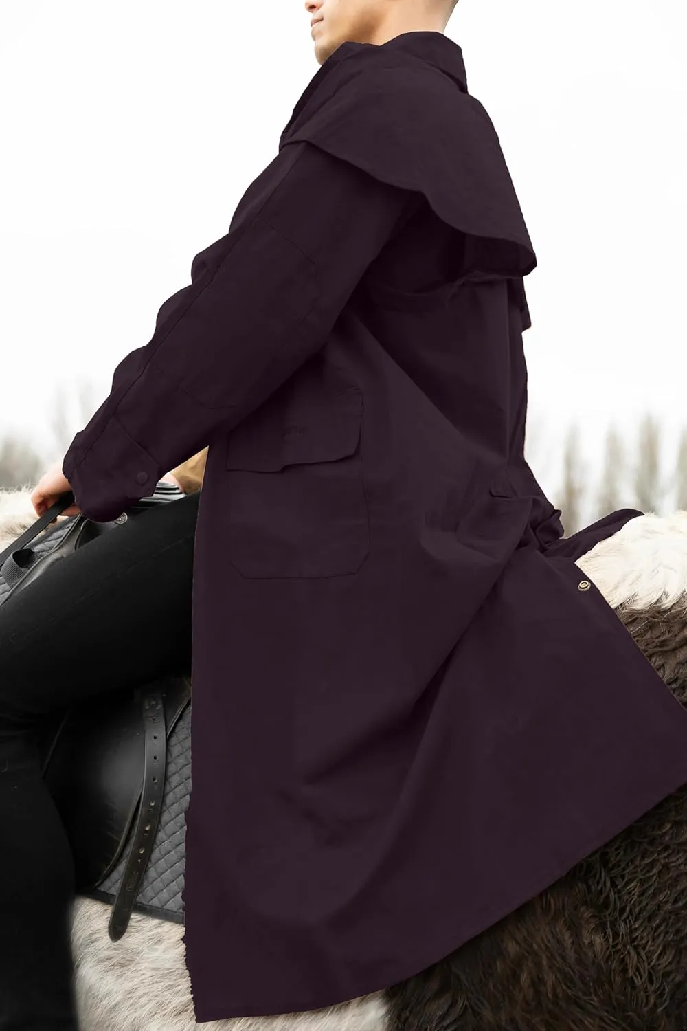 RESISTANCE Unisex Western Oilskin Waterproof Duster Coat, Workwear Black Brown Long Rain Coat With Brass Button And Pockets