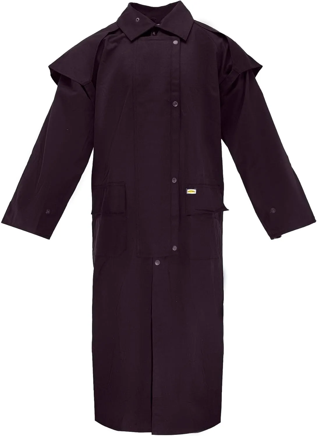 RESISTANCE Unisex Western Oilskin Waterproof Duster Coat, Workwear Black Brown Long Rain Coat With Brass Button And Pockets
