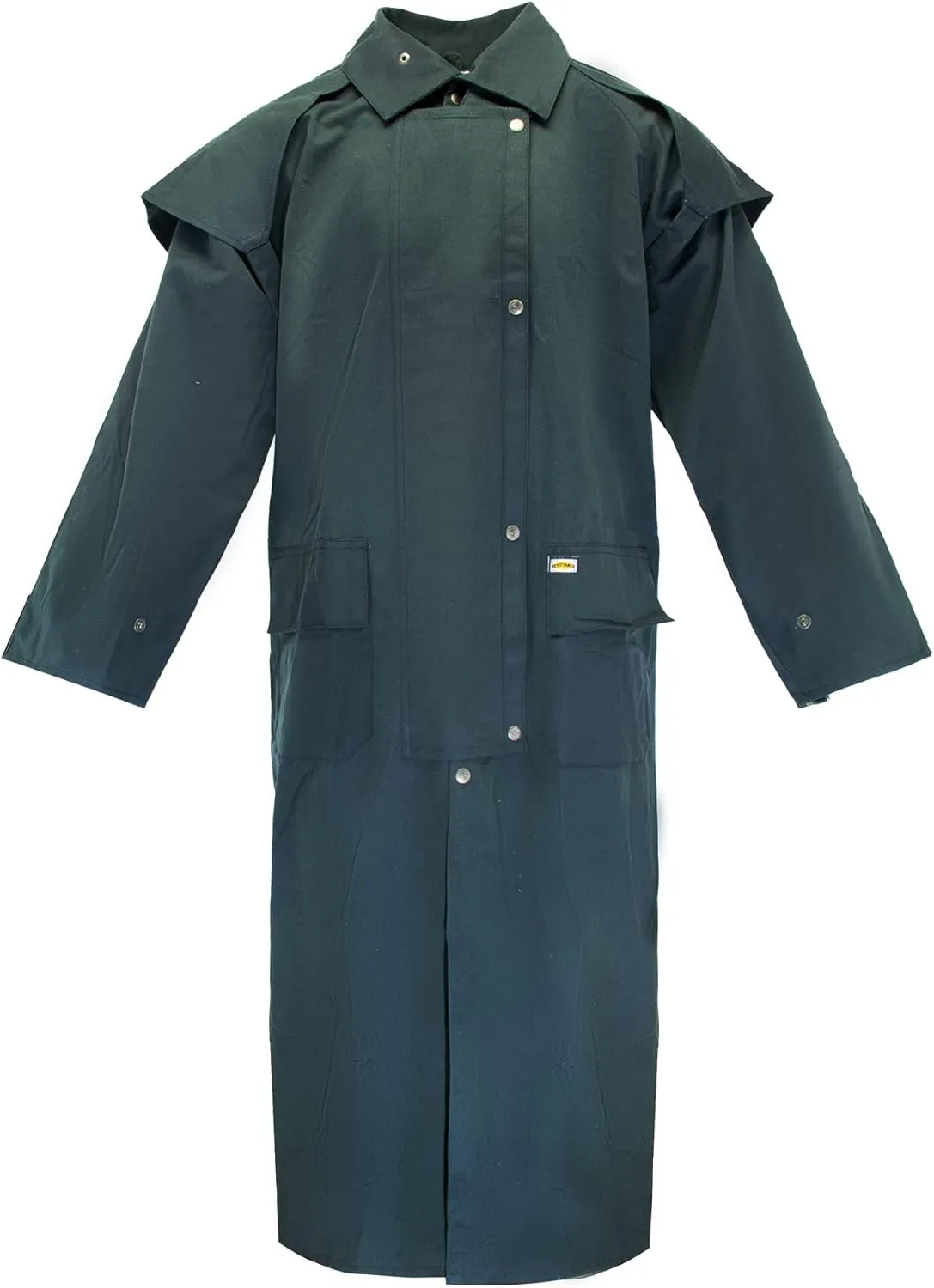 RESISTANCE Unisex Western Oilskin Waterproof Duster Coat, Workwear Black Brown Long Rain Coat With Brass Button And Pockets