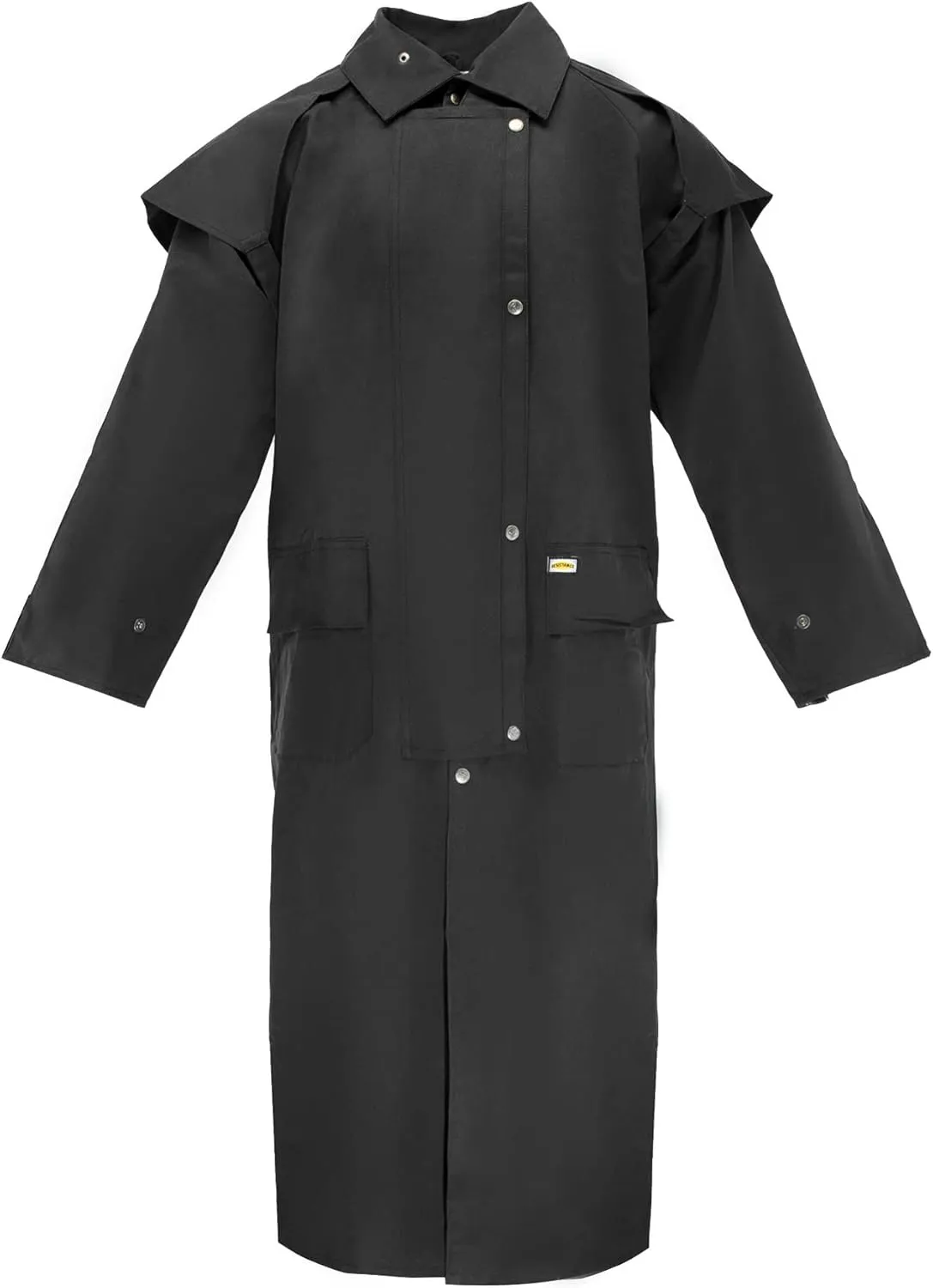RESISTANCE Unisex Western Oilskin Waterproof Duster Coat, Workwear Black Brown Long Rain Coat With Brass Button And Pockets
