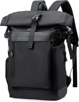 Rolltop Backpack for Men Waterproof, Travel Backpack Expandable with 14 Laptop Compartment Casual Daypack Bag for Hiking Outdoor College Work Daily (Black)
