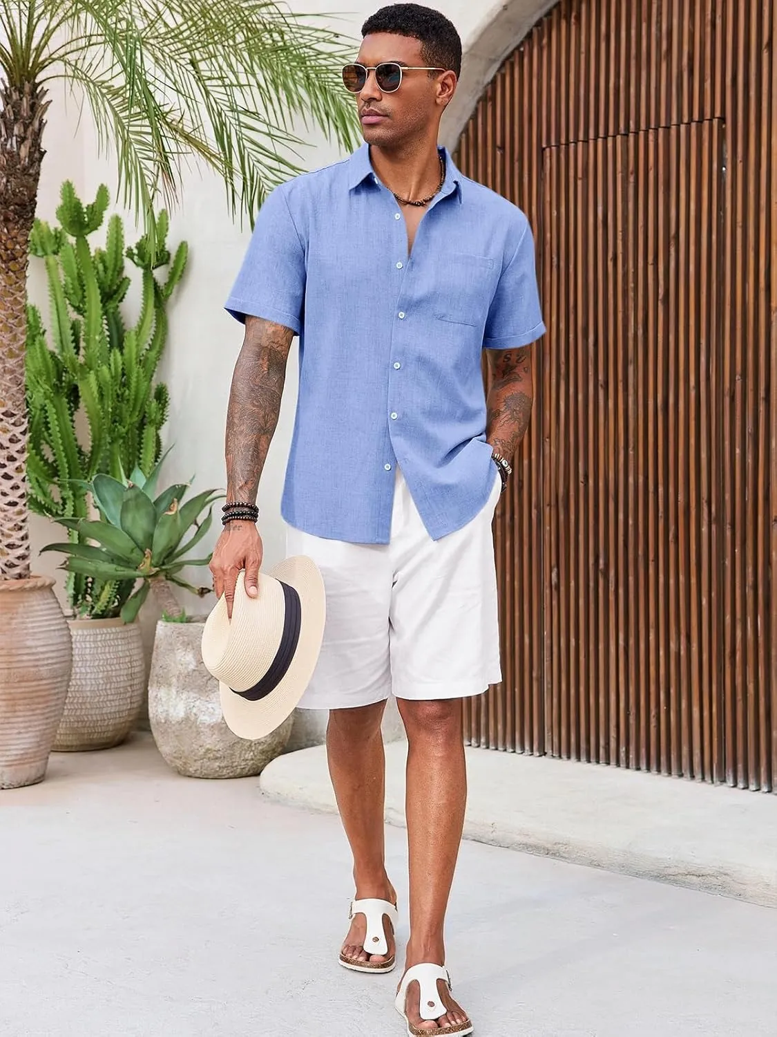 Runcati Mens Button Down Linen Shirt Short Sleeve Casual Summer Beach Wedding Tops