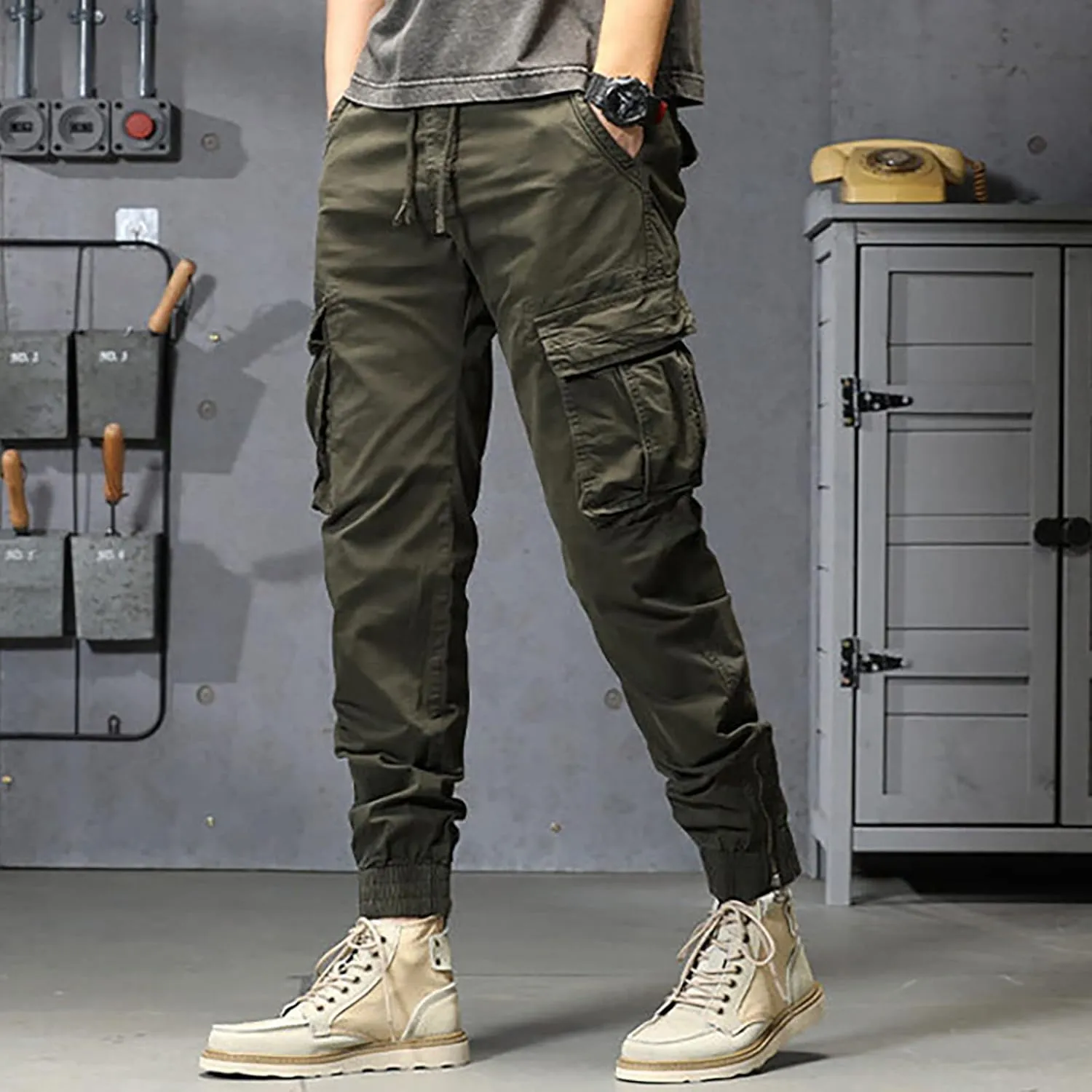 sdbrld Cargo Pants For Men Men's Ripstop Tactical Pants Lightweight Fashion Outdoor Hiking Water Resistant Pants with Pockets