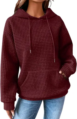 SELINK Hoodies For Women Casual Pullover Waffle Long Sleeve Drawstring Hooded Sweatshirt with Pocket