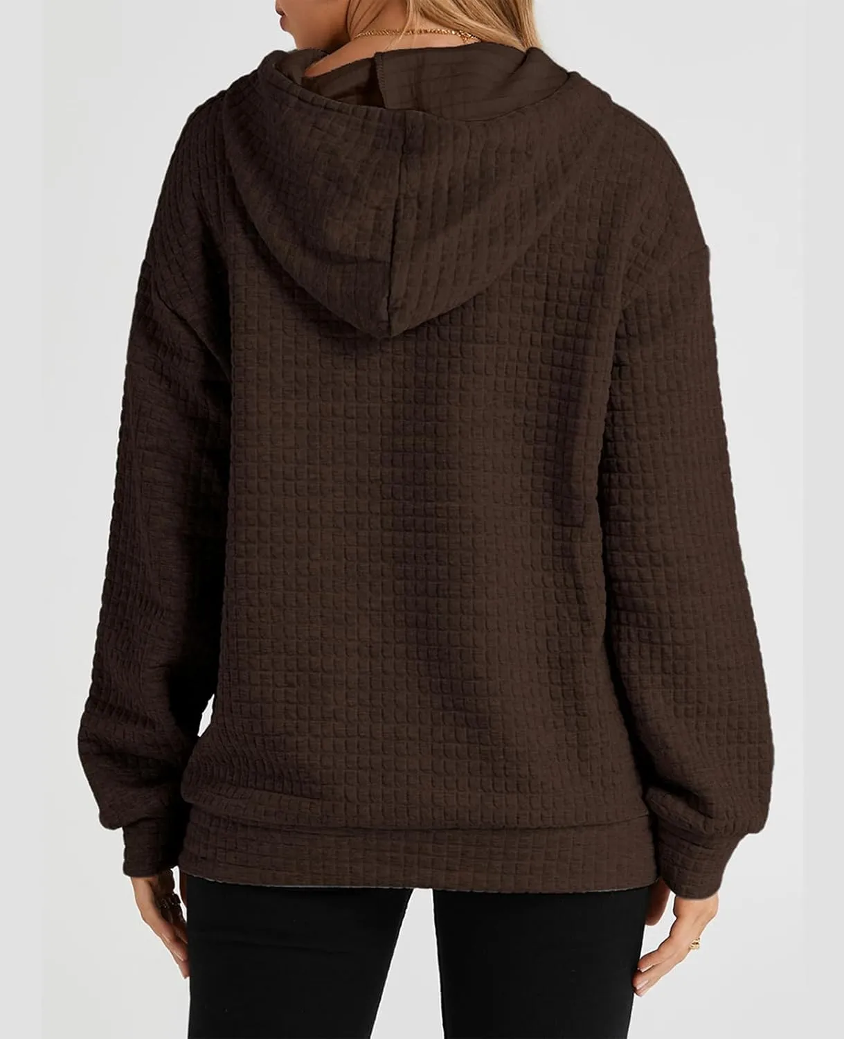 SELINK Hoodies For Women Casual Pullover Waffle Long Sleeve Drawstring Hooded Sweatshirt with Pocket