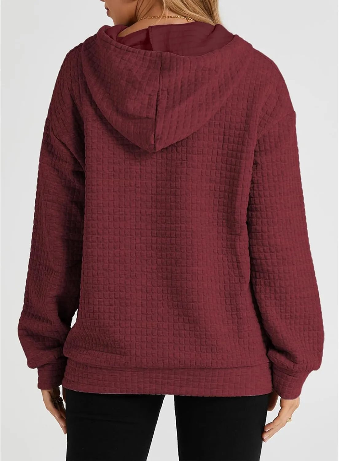 SELINK Hoodies For Women Casual Pullover Waffle Long Sleeve Drawstring Hooded Sweatshirt with Pocket