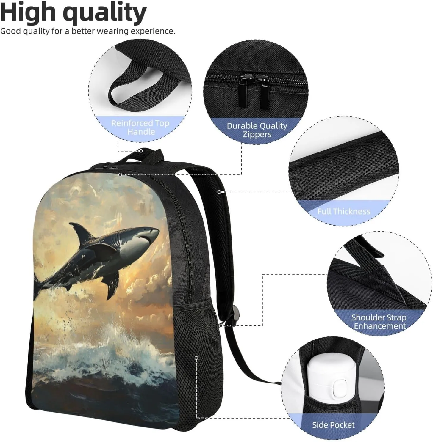 Shark Leap Backpack Waterproof Anti Theft Durable Light Laptop Bag Backpacks For Women Men Travel Gym Backpack