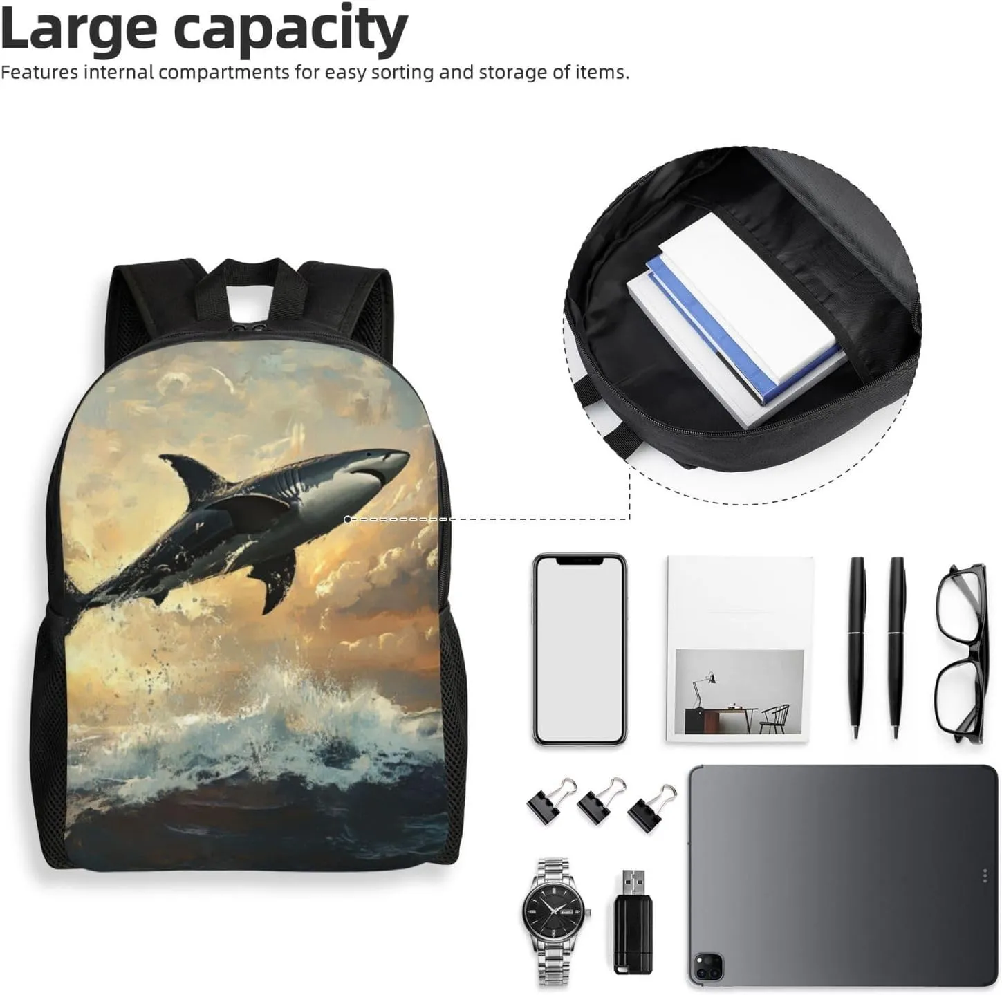 Shark Leap Backpack Waterproof Anti Theft Durable Light Laptop Bag Backpacks For Women Men Travel Gym Backpack