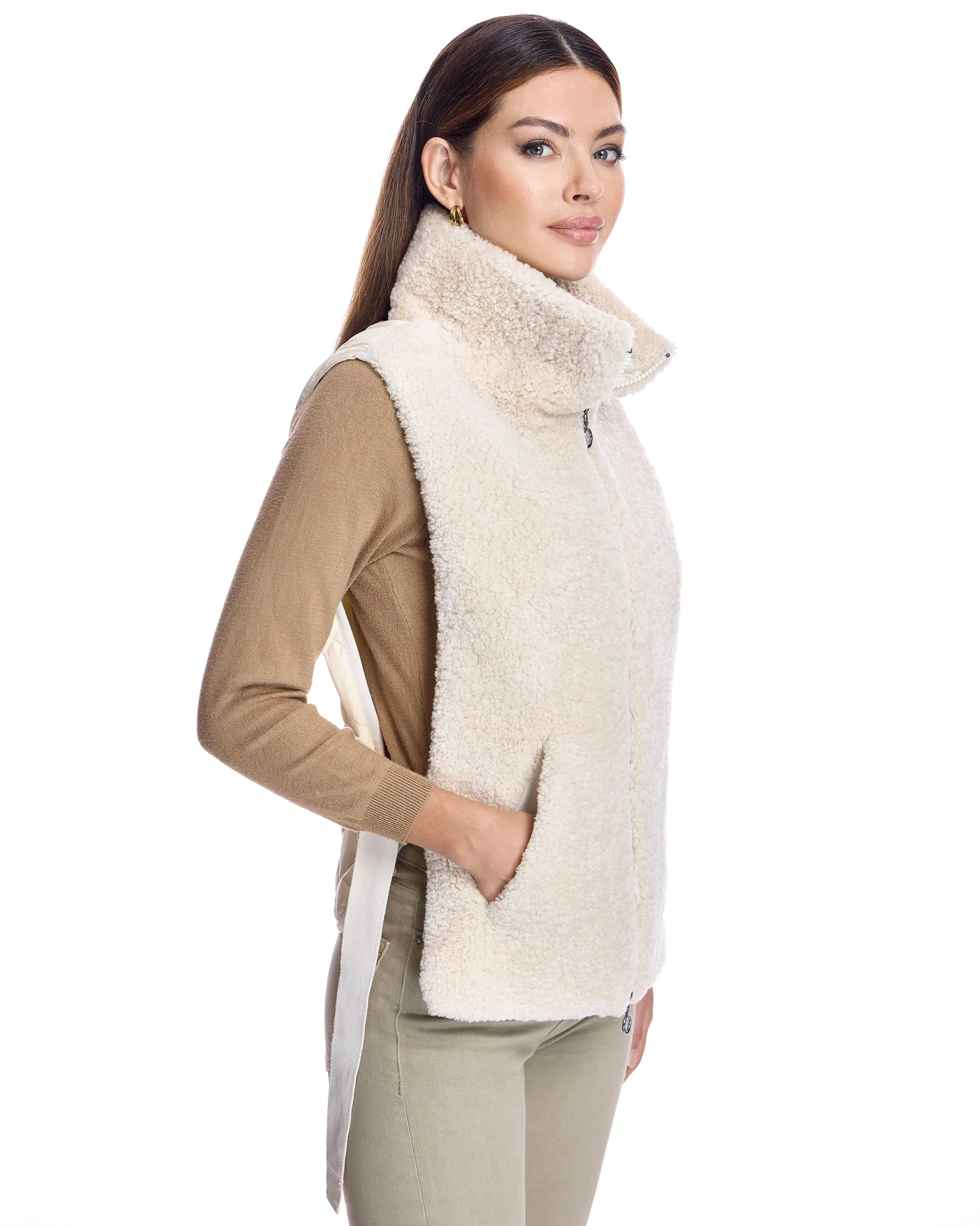 Shearling Lamb Vest with Poly Back