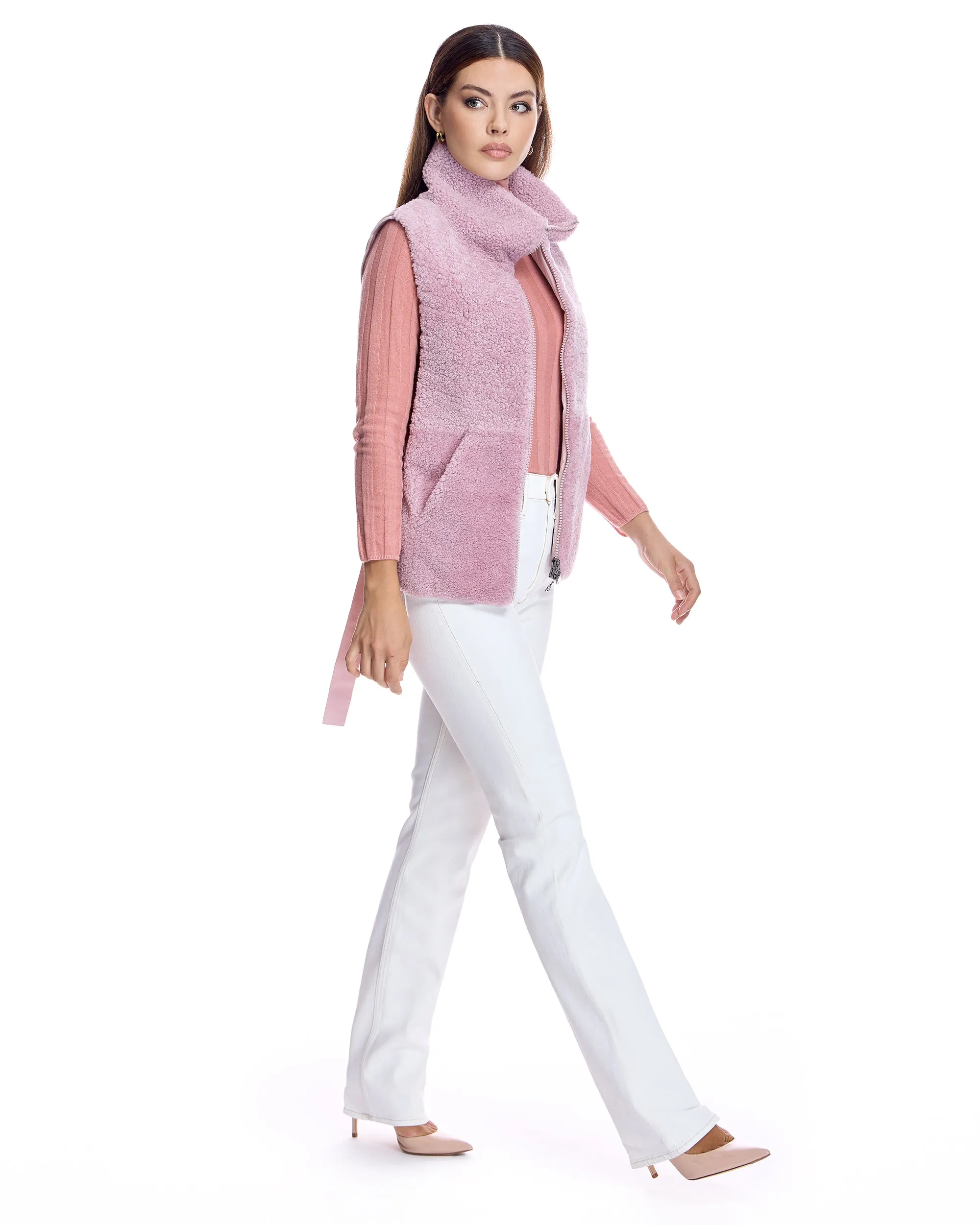 Shearling Lamb Vest with Poly Back