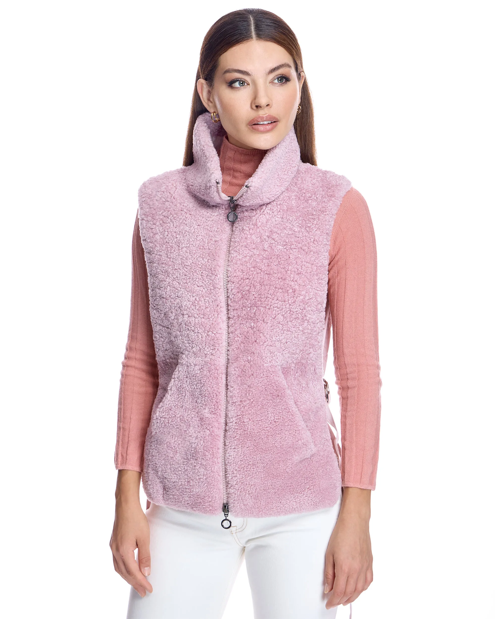 Shearling Lamb Vest with Poly Back