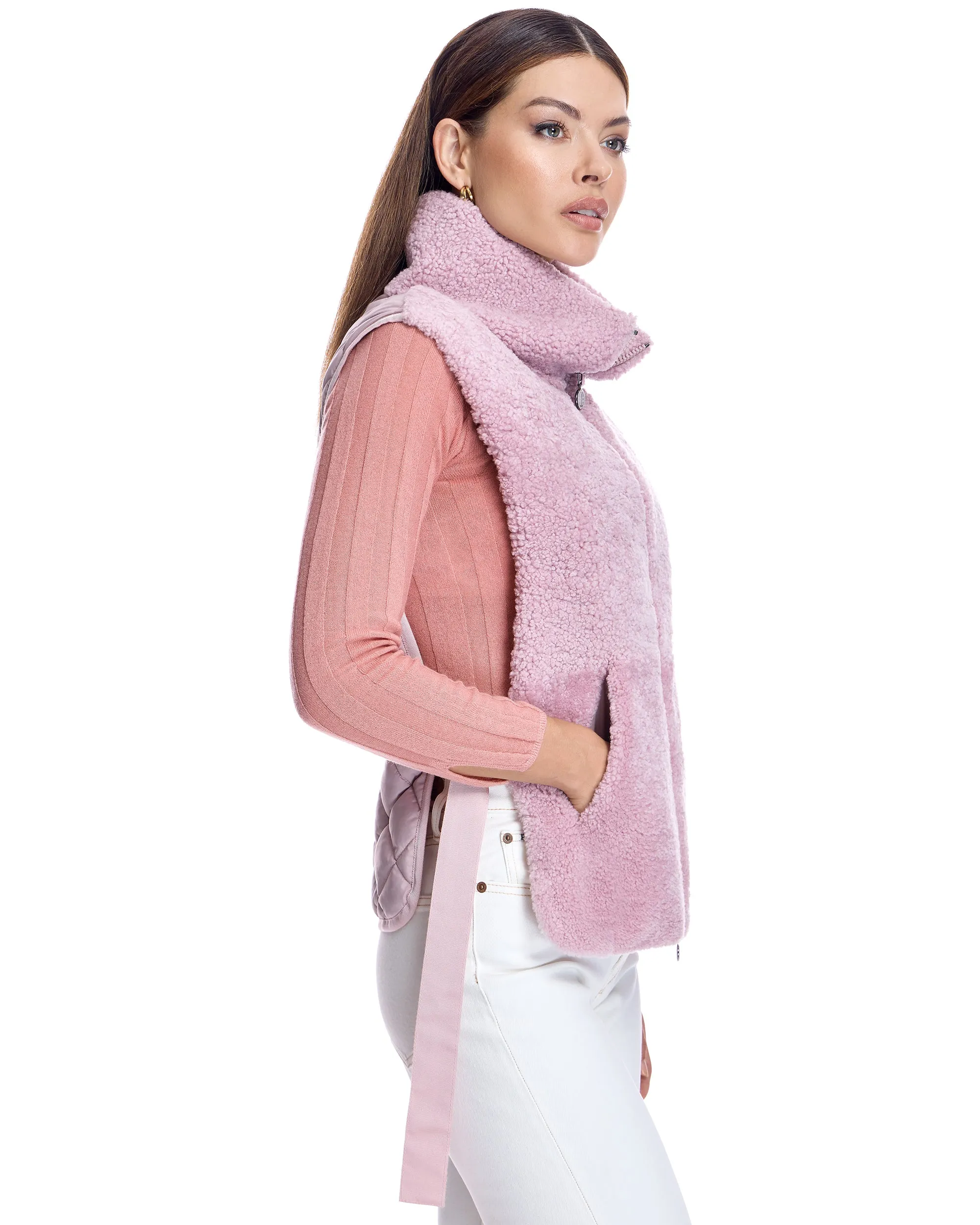 Shearling Lamb Vest with Poly Back