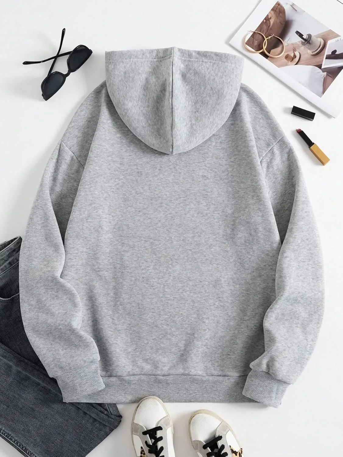 SHENHE Women's Letter Print Long Sleeve Drawstring Pullover Hoodie Sweatshirt Tops with Pocket