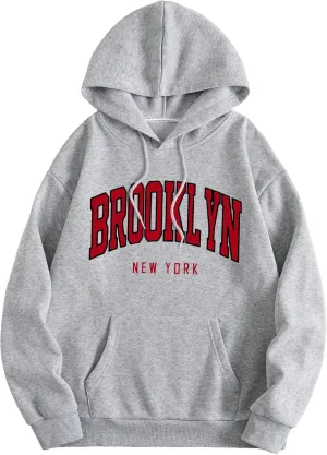 SHENHE Women's Letter Print Long Sleeve Drawstring Pullover Hoodie Sweatshirt Tops with Pocket