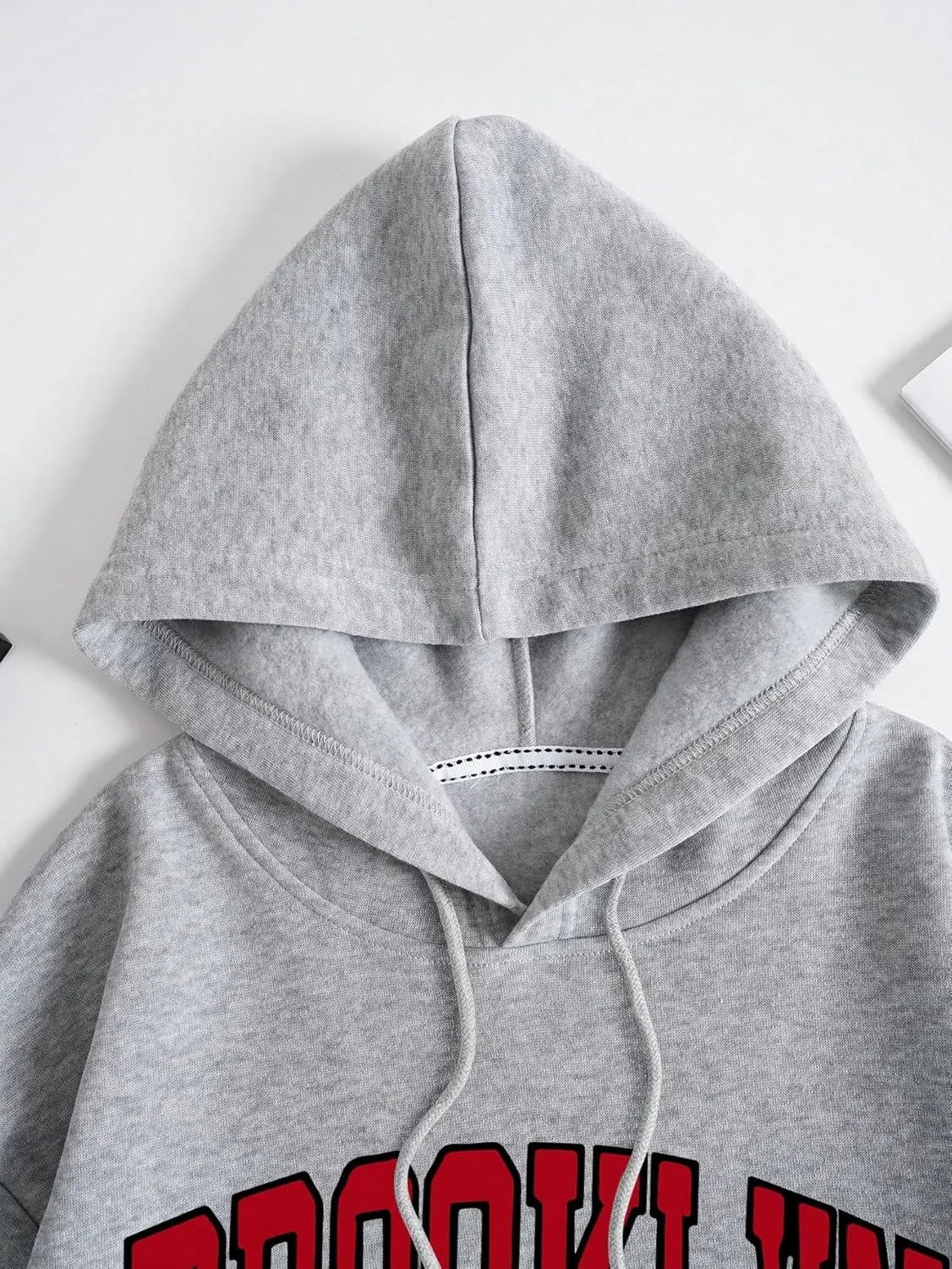 SHENHE Women's Letter Print Long Sleeve Drawstring Pullover Hoodie Sweatshirt Tops with Pocket