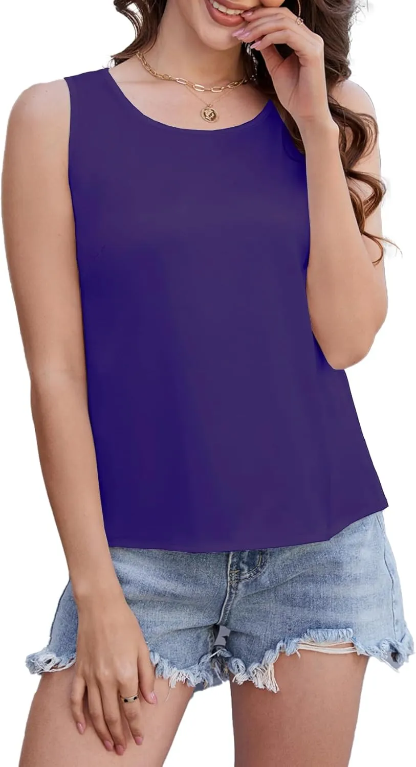Silk Satin Tank Tops for Women Camisole Crew Neck Sleeveless Cami Summer 2025