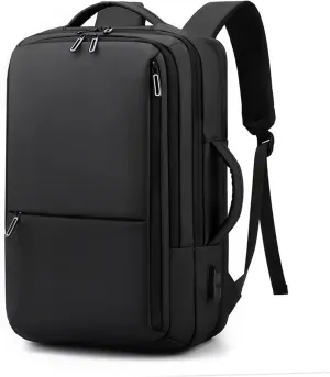 Simple Fashion Business Laptop Backpack - Expandable Travel Backpack for 15.6 Inches Laptops - Computer Bag (Black)