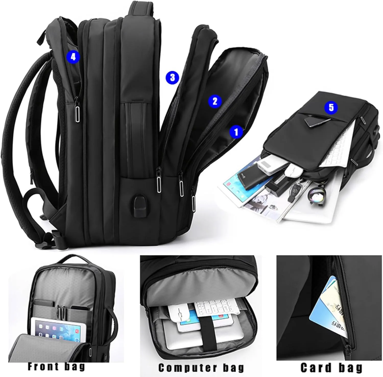 Simple Fashion Business Laptop Backpack - Expandable Travel Backpack for 15.6 Inches Laptops - Computer Bag (Black)