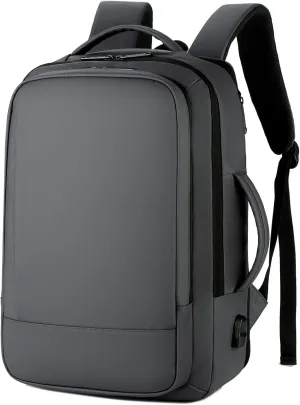 Slim Expandable Laptop Backpack - College Computer Bag - 15.6 Inches Laptops, Free Rain Cover Included (Gray)