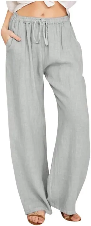SMIDOW Summer Pants for Women 2023 Cotton Linen Elastic Waist Drawstring Wide Leg Ankle Length Lounge Pant with Pockets