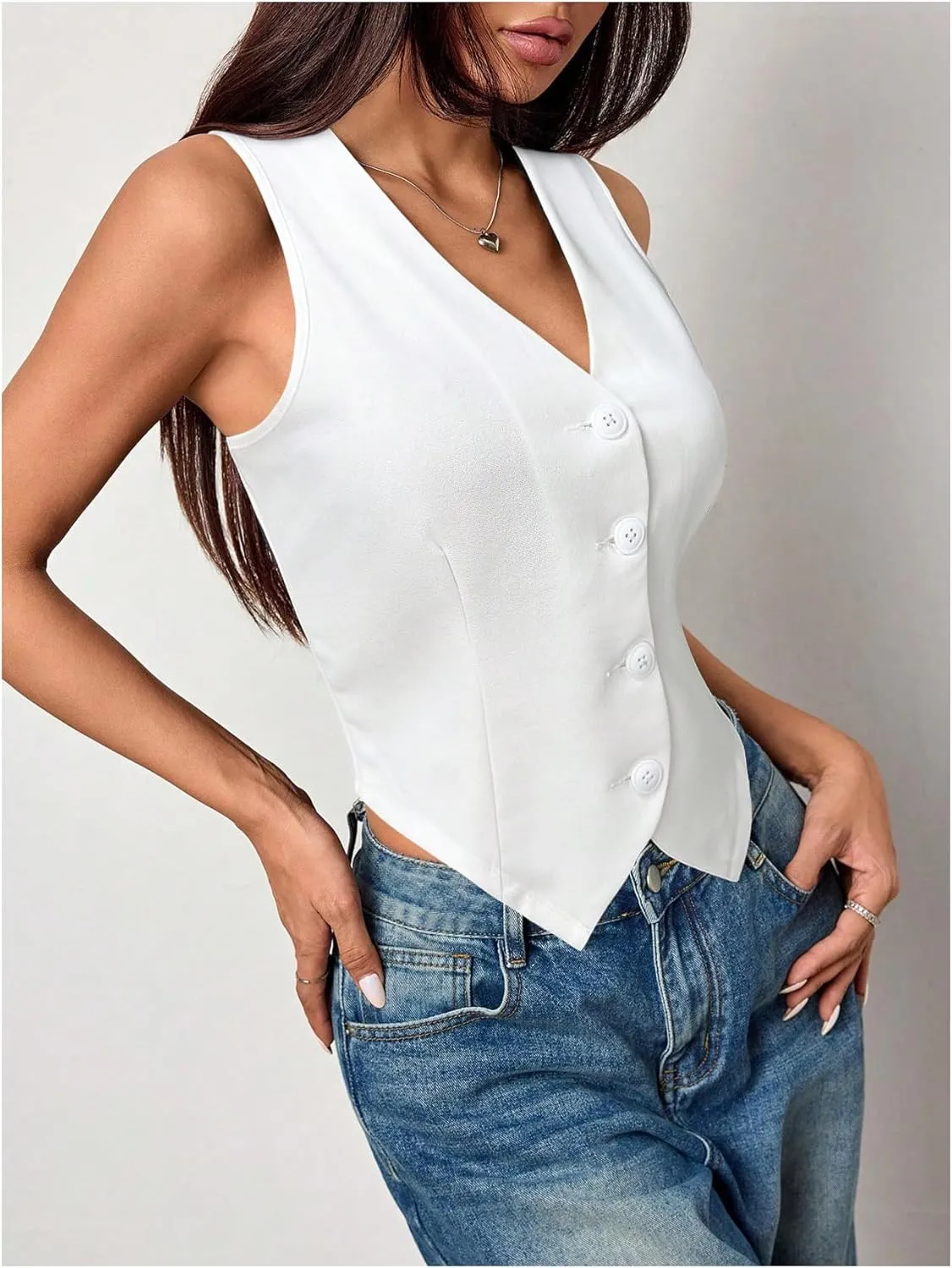 SOLY HUX Women's Blazer Vest Button Front V Neck Sleeveless Asymmetrical Hem Tank Tops