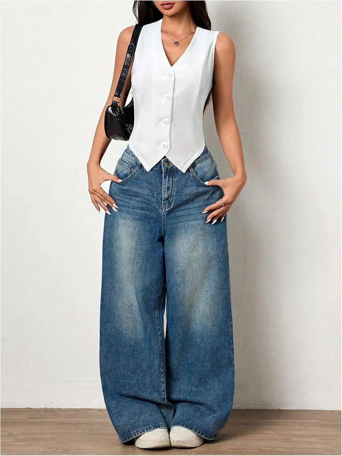 SOLY HUX Women's Blazer Vest Button Front V Neck Sleeveless Asymmetrical Hem Tank Tops