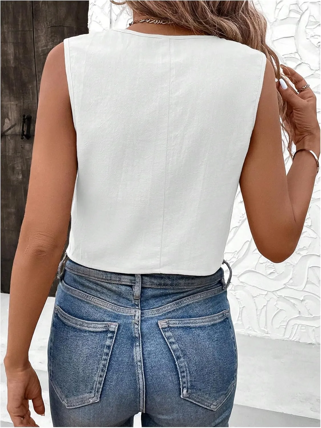 SOLY HUX Women's Button Down Sleeveless Vest V Neck Crop Tank Tops Business Work Waistcoat