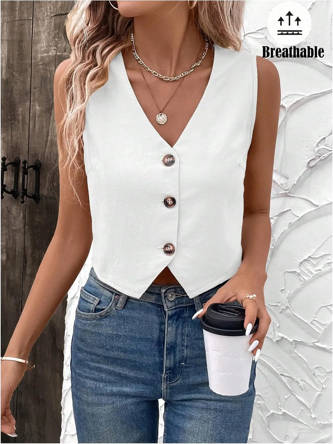 SOLY HUX Women's Button Down Sleeveless Vest V Neck Crop Tank Tops Business Work Waistcoat