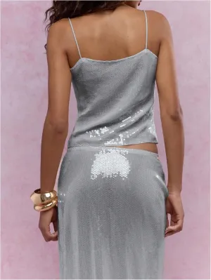 SOLY HUX Women's Glitter Sequin Cami Tops Spaghetti Strap Camisole Sleeveless Party Clubwear Top