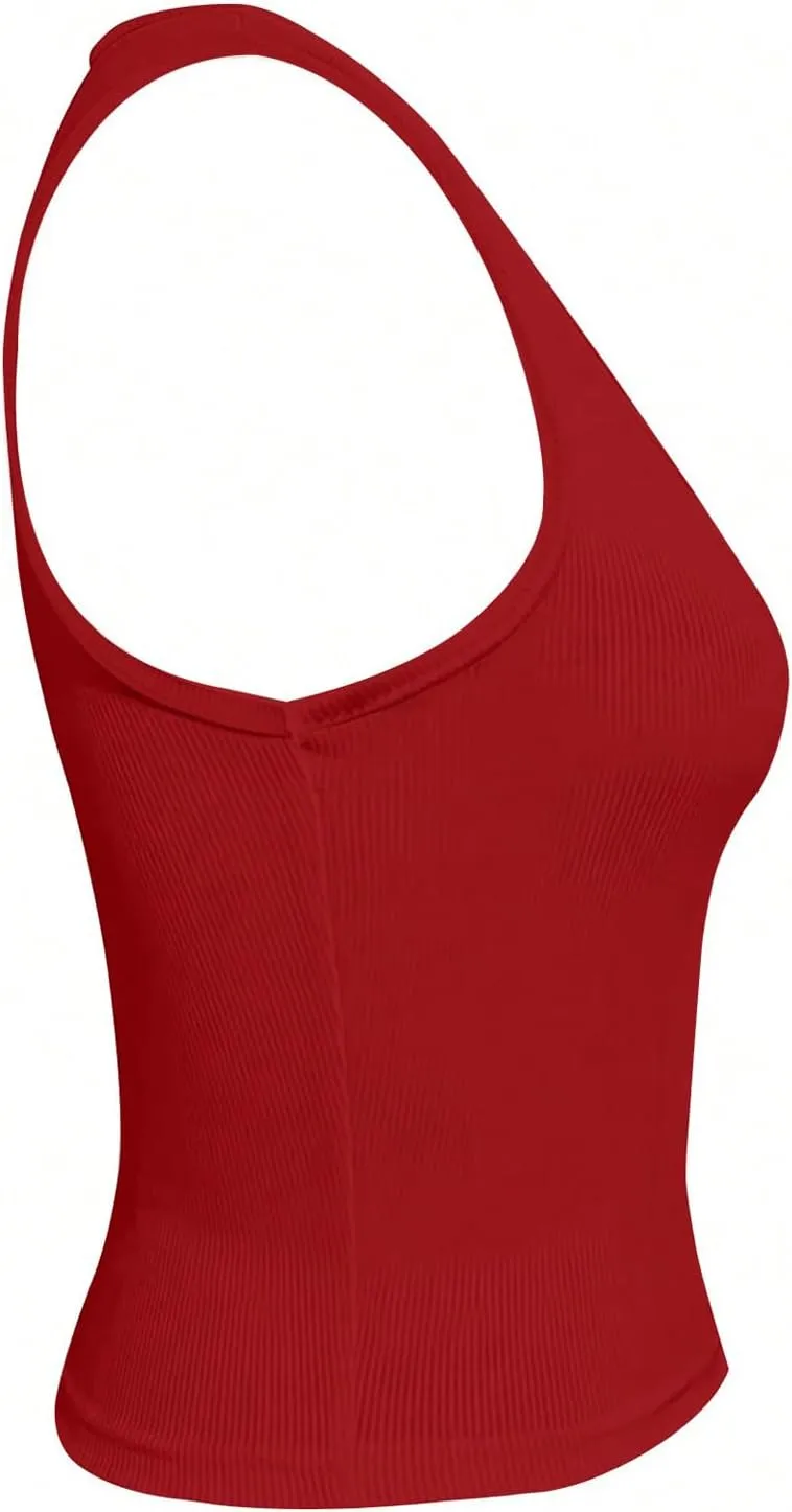 SOLY HUX Women's Letter Print Crop Tops Notched Neck Sleeveless Summer Y2k Tank Top