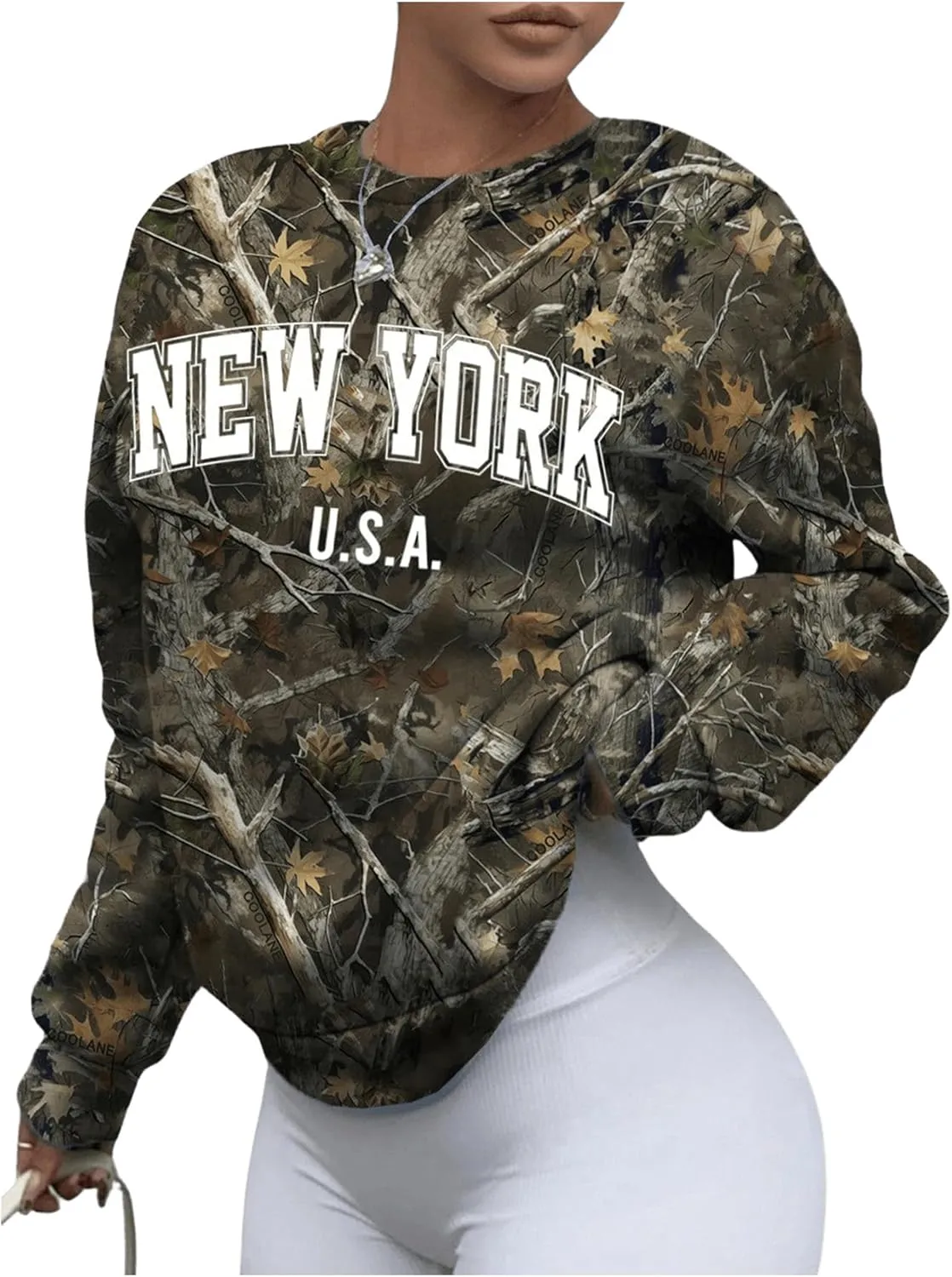SOLY HUX Women's Plus Size Camo Sweatshirts Crew Neck Long Sleeve Graphic Pullover Tops