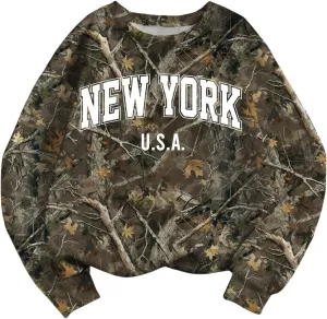 SOLY HUX Women's Plus Size Camo Sweatshirts Crew Neck Long Sleeve Graphic Pullover Tops