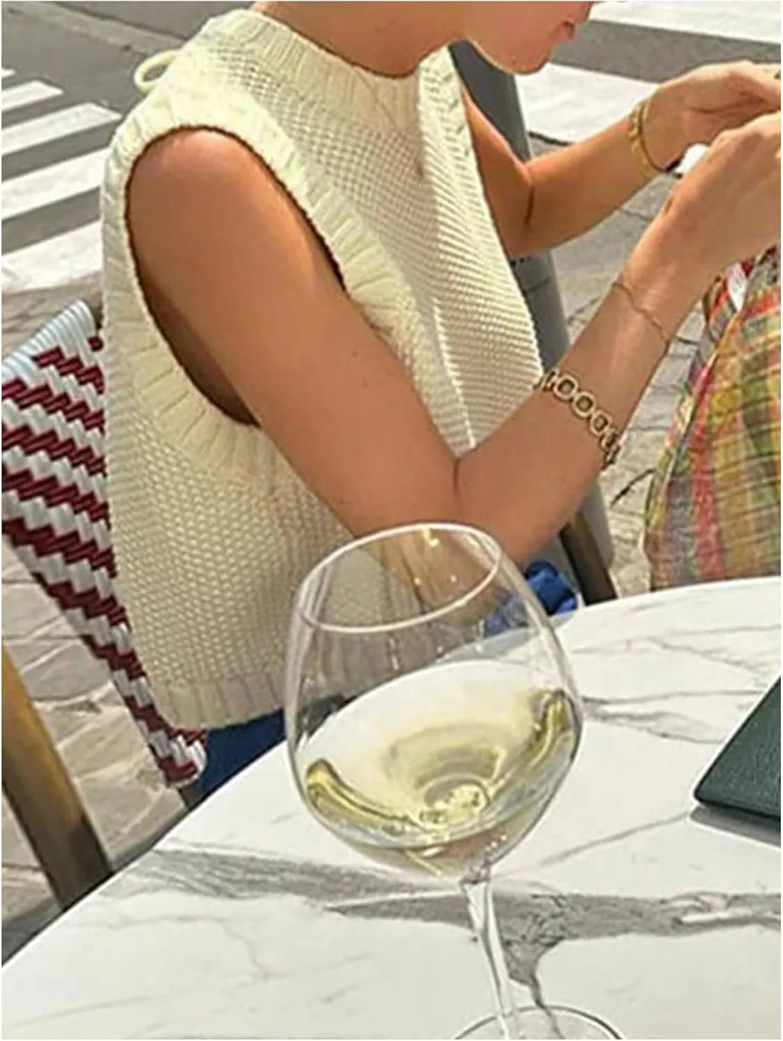 SOLY HUX Women's Tie Open Back Sweater Vest Crew Neck Sleeveless Backless Knit Tank Tops