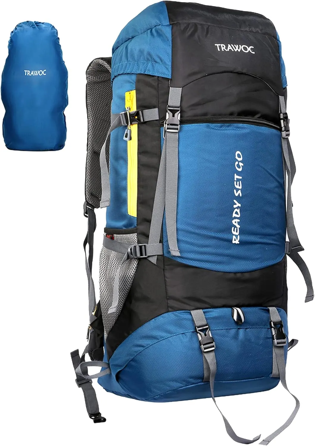 SPARCO 65L Travel Backpack Hiking Trekking Camping Rucksack for Men &Women, Rain Cover Shoe Compartment,English Blue