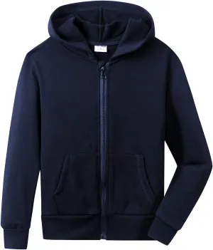 Spring&Gege Youth Solid Fleece Hoodies Soft Full Zip Hooded Sweatshirts for Children (3-12 Years)