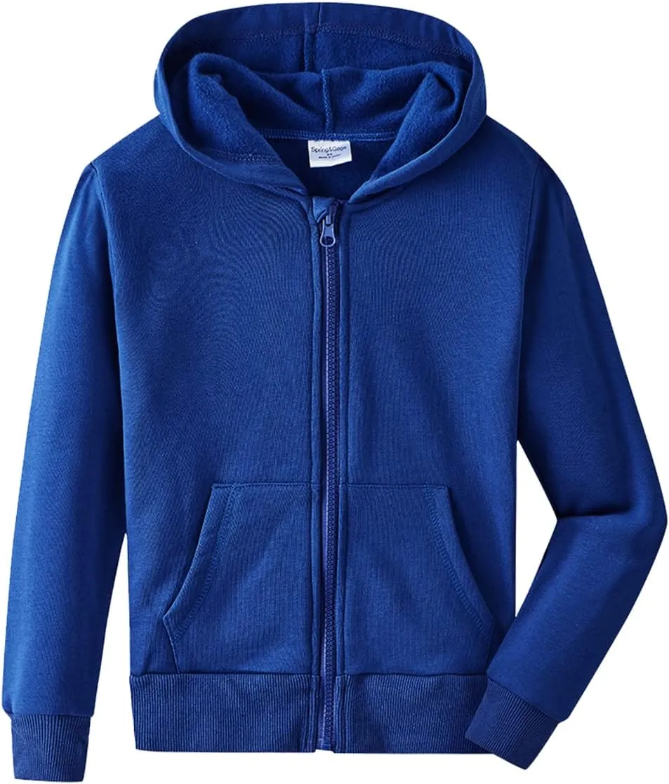 Spring&Gege Youth Solid Fleece Hoodies Soft Full Zip Hooded Sweatshirts for Children (3-12 Years)