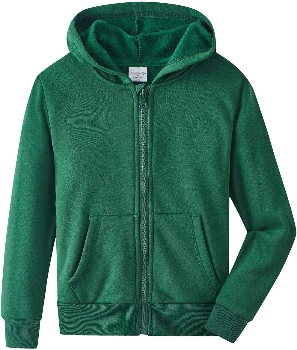 Spring&Gege Youth Solid Fleece Hoodies Soft Full Zip Hooded Sweatshirts for Children (3-12 Years)
