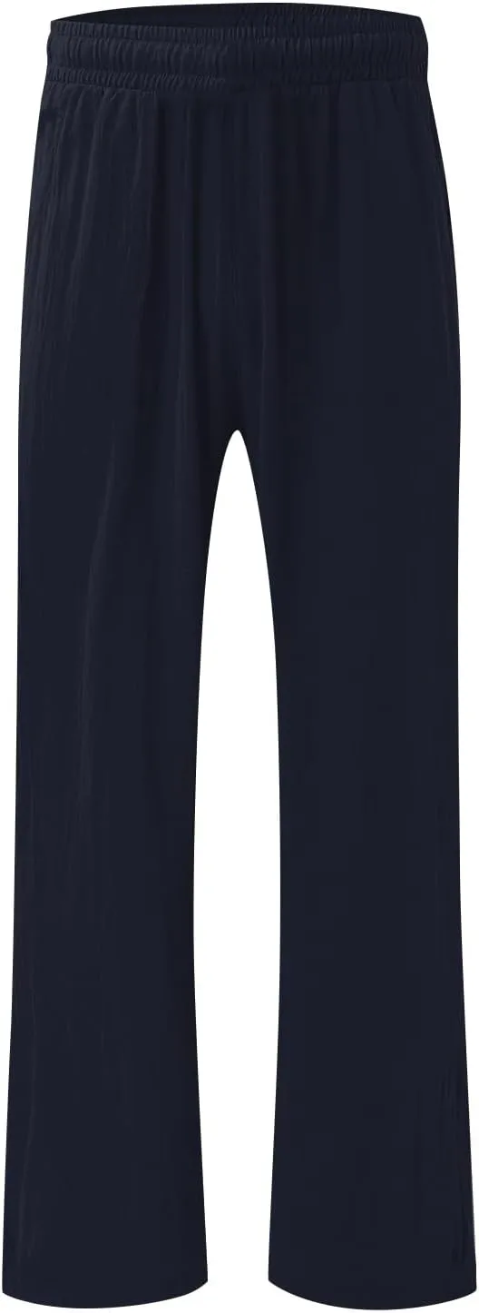Striped Cotton Linen Cropped Pants Women Womens Wide Leg Linen Palazzo Pants Casual Elastic Waisted Loose Trousers