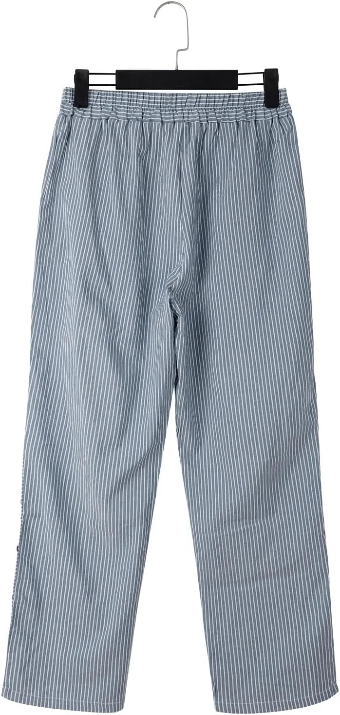 Striped Linen Pants Women Capri Gauze Side Button Elastic Waist Lightweight Casual Summer Beach Cropped Trousers 2025