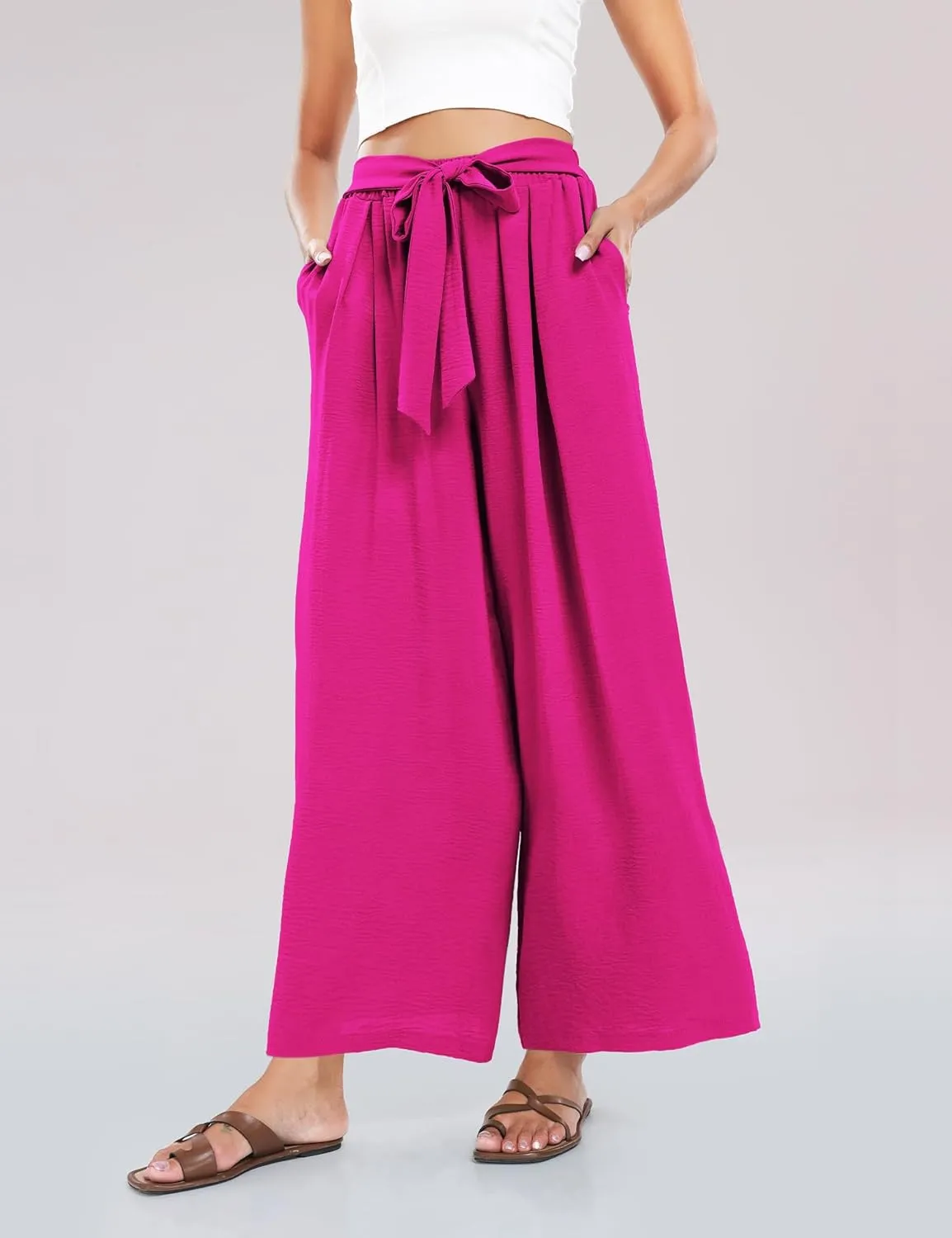 Summe Wide Leg Dress Pants for Women High Waisted Palazzo Casual Work Pants Beach Trousers with Pocket