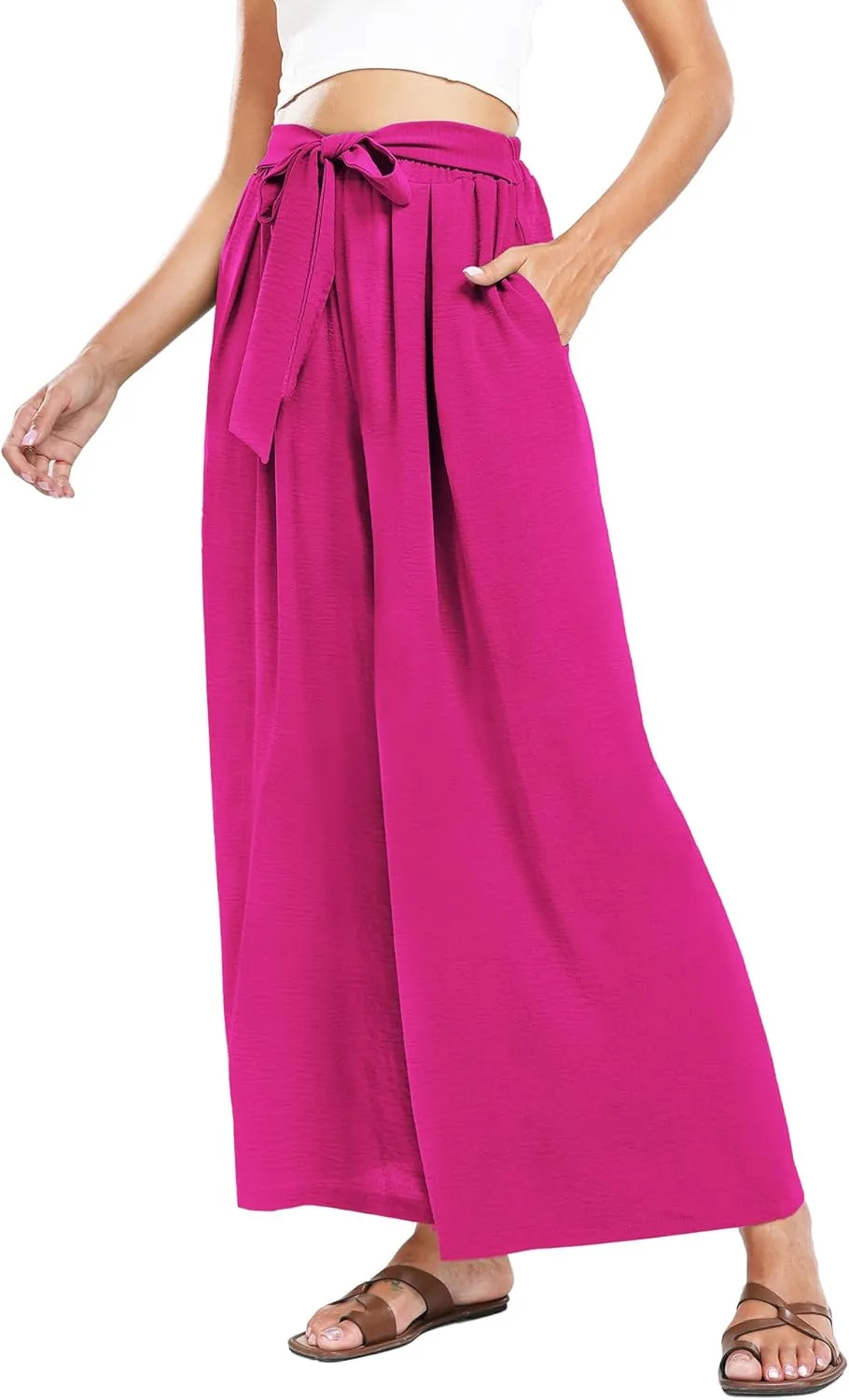 Summe Wide Leg Dress Pants for Women High Waisted Palazzo Casual Work Pants Beach Trousers with Pocket