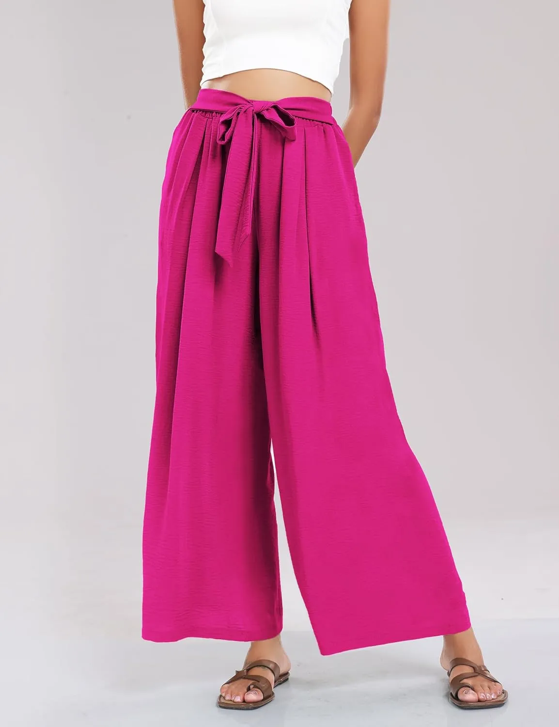 Summe Wide Leg Dress Pants for Women High Waisted Palazzo Casual Work Pants Beach Trousers with Pocket