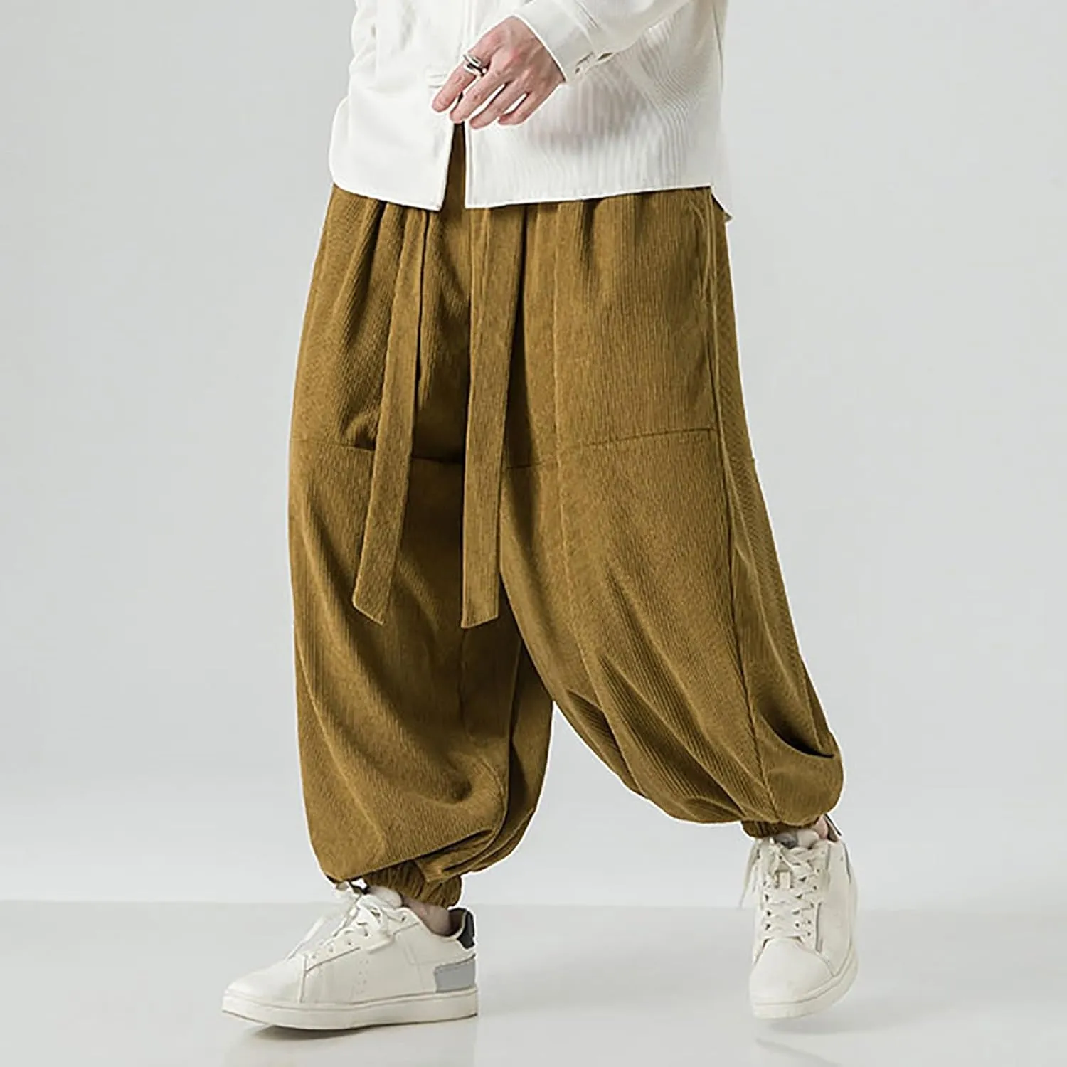 SUWBMHWE Men's Harem Pants Baggy Linen Men Stretchy Waist Trouser Boho Japanese Graphic Renaissance Pants Summer Lounge