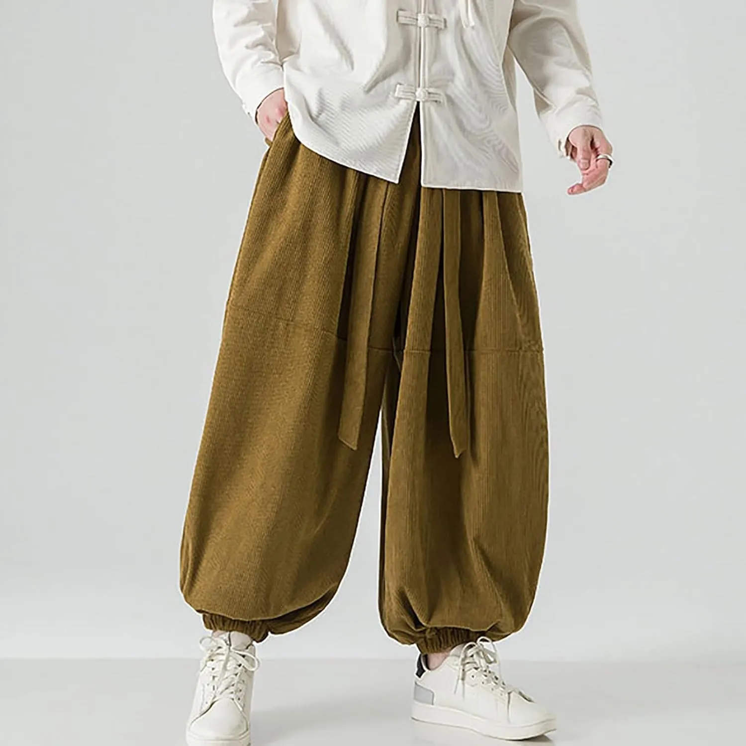 SUWBMHWE Men's Harem Pants Baggy Linen Men Stretchy Waist Trouser Boho Japanese Graphic Renaissance Pants Summer Lounge